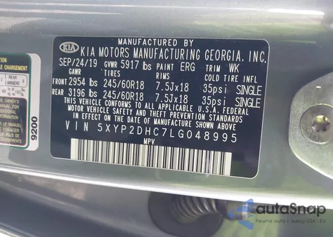 2020 Kia Telluride Lx z USA, uszkodzony, nr VIN 5XYP2DHC7LG048995